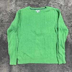 IZOD Cable Knit Sweater Womens Large Green Cotton Crew Neck Long Sleeve PC-759